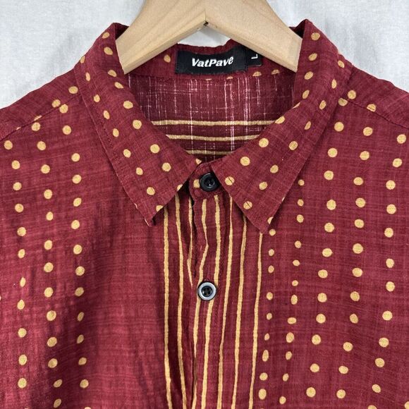 Vat Pave Red Geometric Print Short Sleeve Button Up Shirt Men’s Size L Casual - Picture 5 of 8
